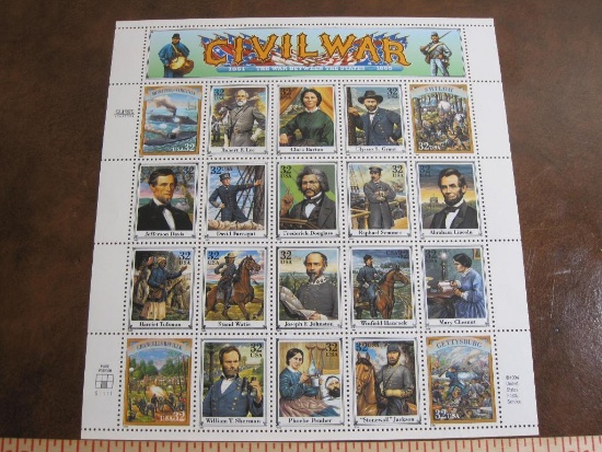 Sheet of twenty 1994 Civil War US postage stamps, Scott # 2975