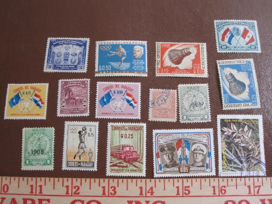 Colorful lot of Paraguay postage stamps, many of them not canceled