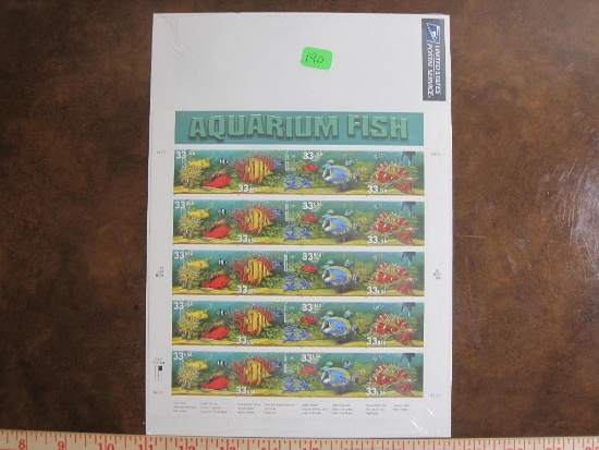 Full pane of 20 33 cent Aquarium Fish US postage stamps, #3317 to 3320