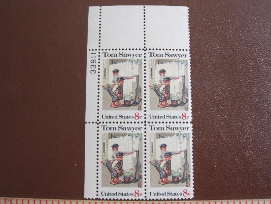 Block of 4 1972 8 cent Tom Sawyer US postage stamps, #1470