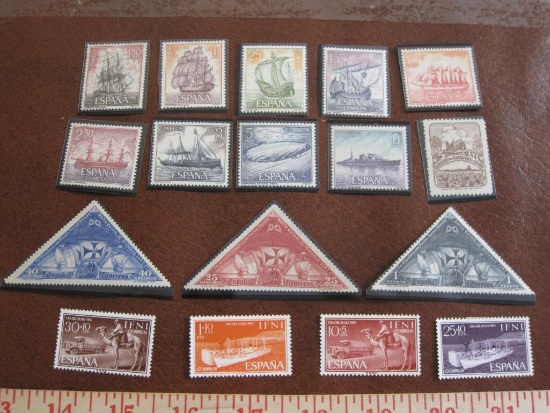 Lot of seventeen Spanish history stamps including ships and other transport, thirteen in mounts;