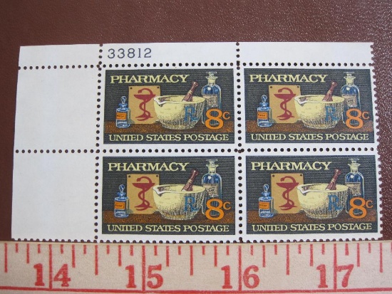 Block of 4 1972 8 cent Pharmacy US postage stamps, #1473