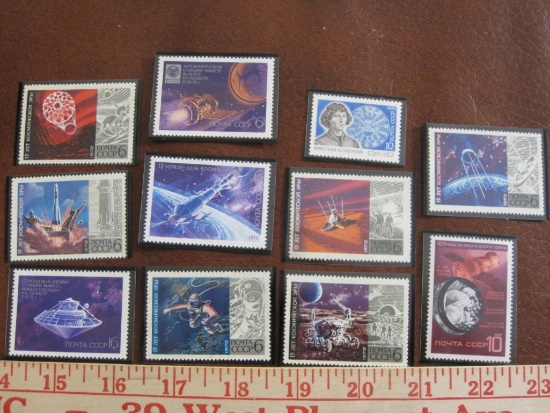 Lot of eleven Russian space exploration postage stamps in mounts; gum is mint