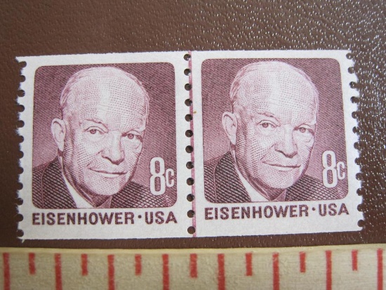Block of 2 1970-71 8 cent Eisenhower US postage stamps, #1402