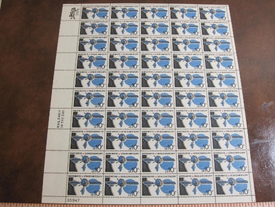 Sheet of fifty 1975 10 cent Mariner 10 Venus/Mercury Us stamps, Scott # 254