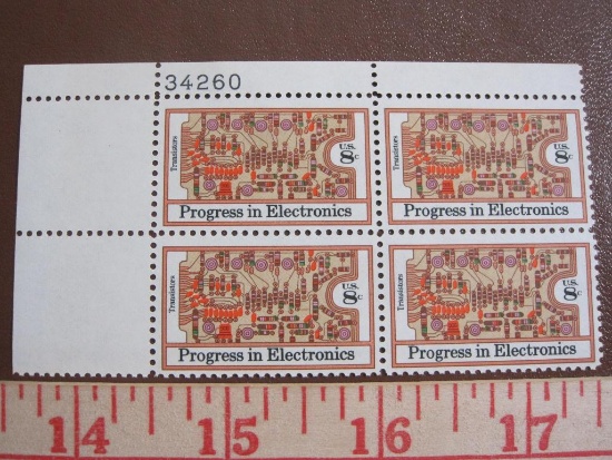 Block of 4 1973 8 cent Progress in Electronics US postage stamps, #1501