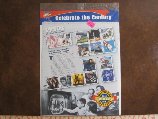 Souvenir sheet of 15 33 cent US postage stamps in the 1950s/Celebrate the Century series, 1999,