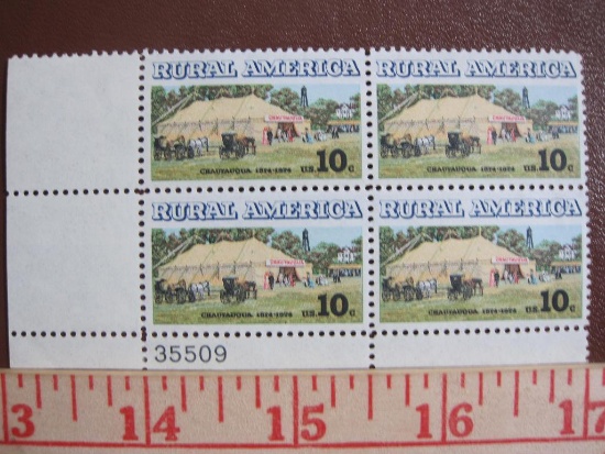 Block of 4 1973 10 cent Rural America Chautauqua US postage stamps, #1505