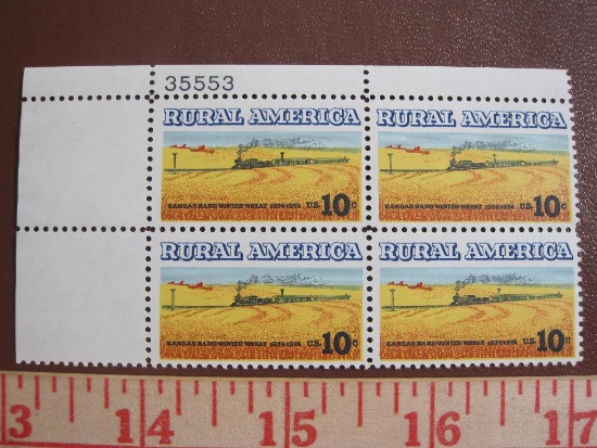 Block of 4 1973 10 cent Rural America Winter Wheat US postage stamps, #1506