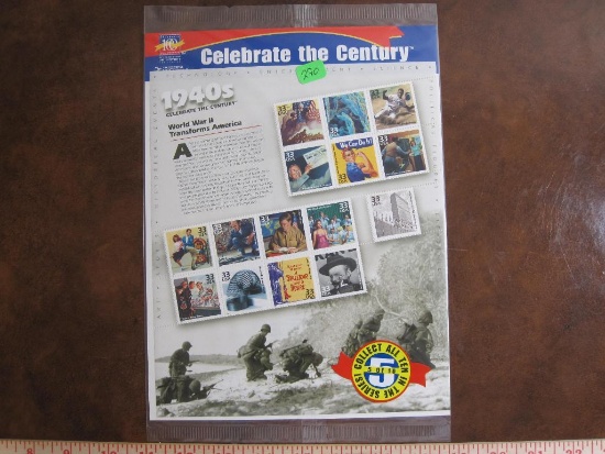 Souvenir sheet of 15 33 cent US postage stamps in the 1940s/Celebrate the Century series, #3186