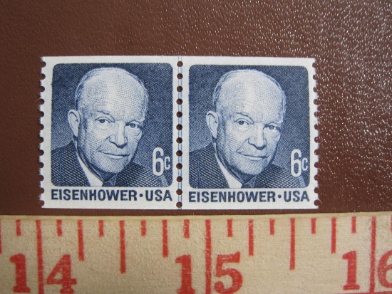 Block of 2 1970 6 cent Eisenhower US postage stamps, #1401