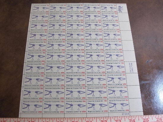 Sheet of fifty 1976 Alexander Graham Bell Telephone Centennial US stamps, Scott # 1683