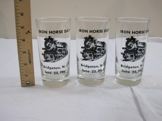 Three Iron Horse Day Railroad Drinking Glasses, Bridgeton NJ June 25 1967, 1 lb 13 oz