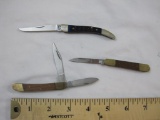 THREE Vintage Folding Pocket Knives including two with wooden and metal (one 2-blade and 1 single