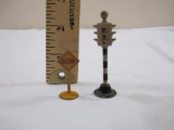 Two Metal Display Signs (HO Scale) including Tootsie Toy SLOW Sign and Dinky Toys 4-way Stop Light,