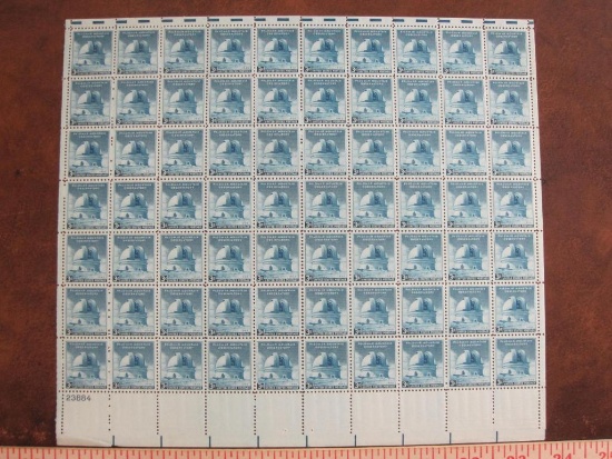Full sheet of seventy 1948 3 cent Palomar Mountain Observtory US postage stamps