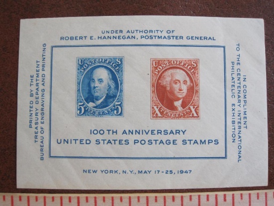 Souvenir sheet 1947 100th Anniversary of United States Postage Stamps, #948