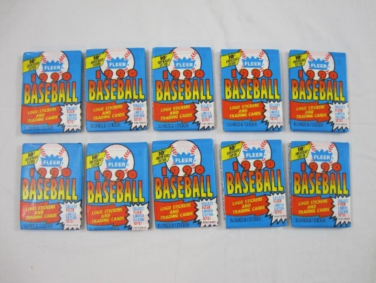 10 Unopened Packs of Fleer 1990 Baseball Cards, each pack includes 15 cards and 1 sticker, 10th