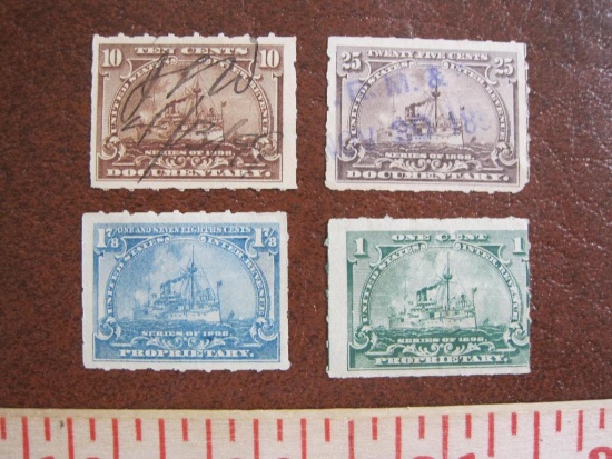 Four 1898 one cent Internal Revenue proprietary and documentary stamps