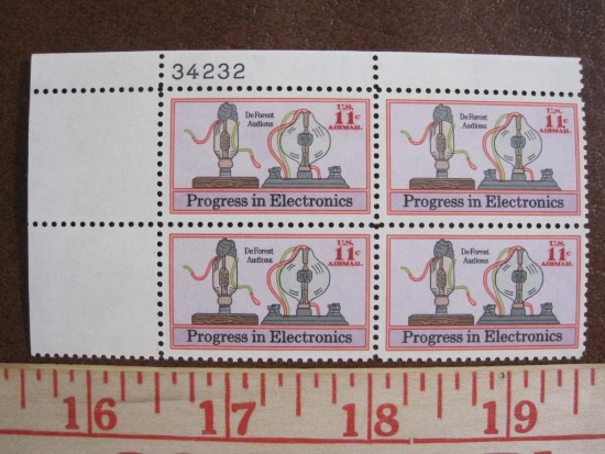 Block of 4 1973 Progress in Electronics 11 cent US Airmail Stamps, #C86