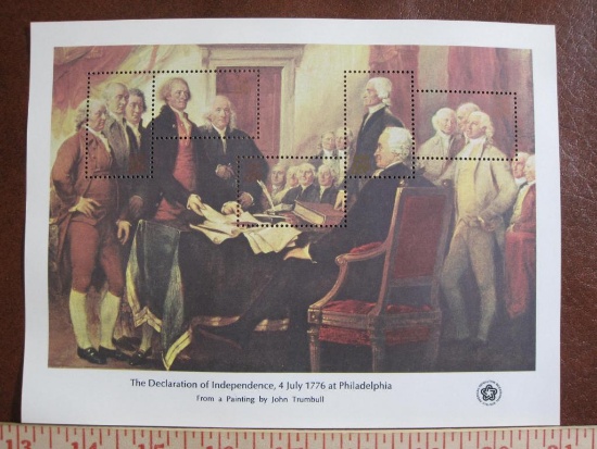 Full The Declaration of Independence souvenir pane, contains 5 18 cent stamps (Scott # 1687 a-e)