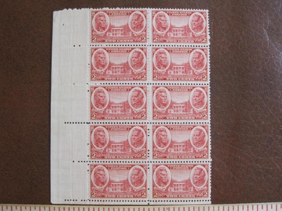 Block of 10 1937 Jackson/Scott/The Hermitage 2 cent US postage stamps, #786