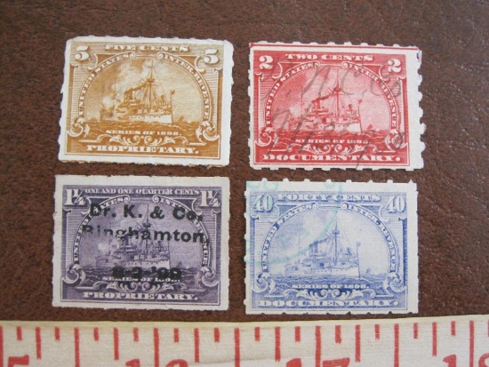 Lot of four 1898 Documentary and Proprietary Internal Revenue stamps
