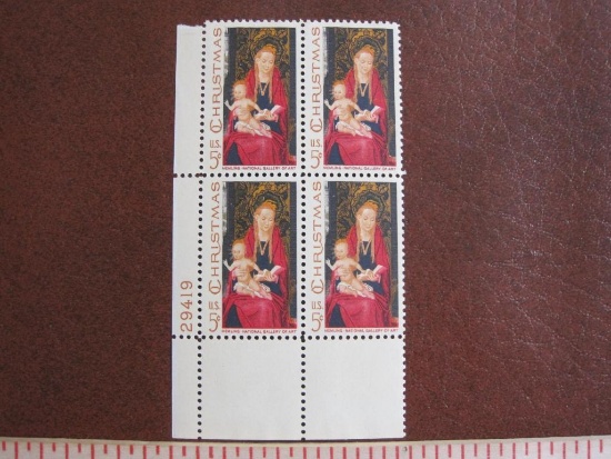 Block of 4 1967 Christmas Madonna and Child 5 cent US postage stamps, #1336