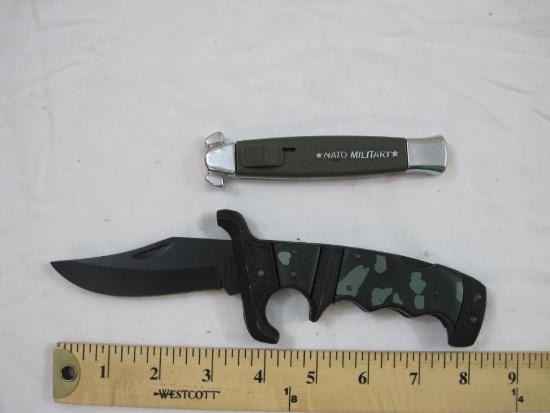 Two Vintage Knives including NATO Military (AS IS, broken spring) and Camo Tactical Folding Knife,