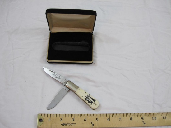 Vintage Statue of Liberty Centennial 2-Blade Folding Pocket Knife in Case, FDP Initials, surgical