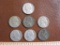 Lot of 7 Jefferson nickels: 2 1941, 2 1943, 2 1964 ad 1 1968. 1.1 oz