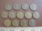 Lot of 13 Lincoln wheat pennies, 1939 to 1958