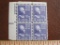 Block of 4 1938 3 cent Jefferson US postage stamps, Scott # 807