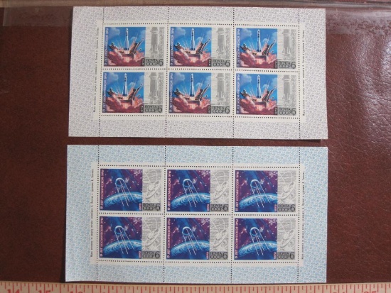 Two blocks of 6 (total 12) 1972 Soviet Union space-themed stamps