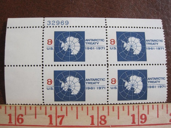 Block of 4 1971 8 cent Antarctic Treaty US postage stamps, Scott # 1431