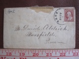 1853-55 envelope with 3 cent dull red Type II Washington US postge stamp, Scott # 11A