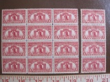 Block of 12 and Block of 4 1926 2 cent Sesquicentennial Exposition US postage stamps, Scott # 627