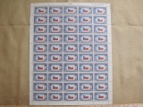 Full sheet of 50 5 cent Czechoslovakia flag US postage stamps, #910