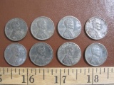 Eight 1943 steel pennies, one of which is 1943S