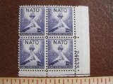 Block of 4 1952 3 cent NATO US postage stamps, Scott # 1008