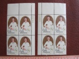 TWO blocks of 4 (total 8) 1971 8 cent Emily Dickinson US postage stamps, Scott # 1436