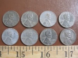 Eight 1943 steel pennies
