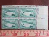 Block of 4 1952 3 cent Grand Coulee Dam US postage stamps, Scott # 1009