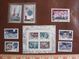 Eleven Russian space exploration stamps including two holographics and one pane of four