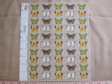 Full sheet of 50 1977 butterfly 13 cent US postage stamps, #s 1712-1715