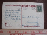 One used post card circa 1908 including cancelled 1 cent green Franklin US postage stamp, Scott #