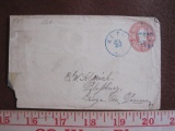 Used envelope including 3 cent red Washington embedded US postage stamp, circa 1864