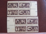 TWO blocks of 4 (total 8) 1972 8 cent Colonial Craftsmen US postage stamps, Scott # 1456-59