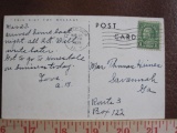 1938 postcard featuring the Presbyterian Church in Clarksville, VA, with a 1 cent Ben Franklin US