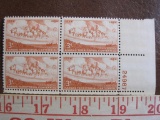Block of 4 1954 3 cent Kansas Territory Centennial US postage stamps, Scott # 1061